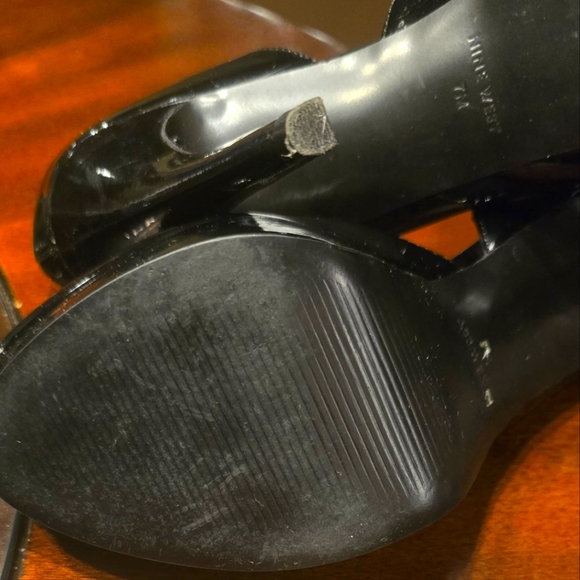 Black patent-leather look peep toe high heels, worn twice size 7M women’s - Picture 9 of 9